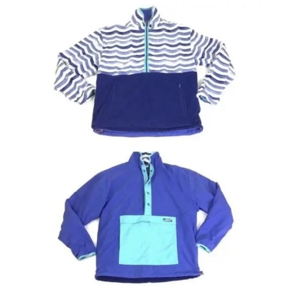 Chubbies Mens Sz M Reversible Fleece Windbreaker Pullover Blue Striped Nylon - Picture 1 of 10